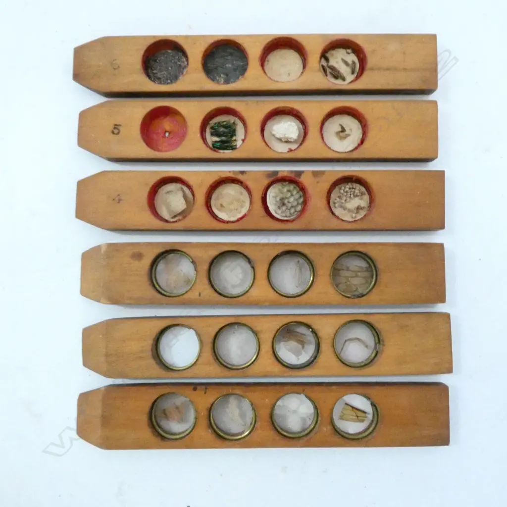 LACQUERED BRASS DRUM MICROSCOPE, c.1850, COMPLETE IN BOX w LENSES, STAGE BULLSEYE, INSECT CLIPS, SLIDES, ETC. Image 1++
